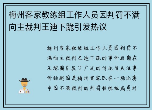 梅州客家教练组工作人员因判罚不满向主裁判王迪下跪引发热议