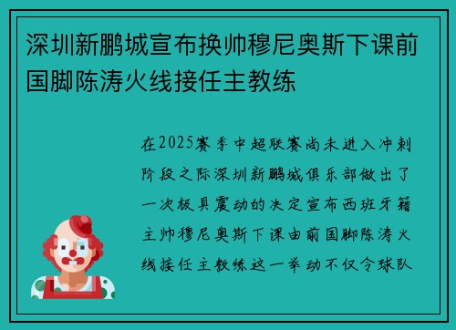 深圳新鹏城宣布换帅穆尼奥斯下课前国脚陈涛火线接任主教练 深圳新鹏城宣布换帅穆尼奥斯下课前国脚陈涛火线接任主教练